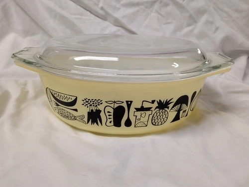 RARE FIND MCM Vtg 1958 Pyrex "Mod Kitchen" Casserole Dish 1.5 Quart w/ lid