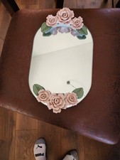 VINTAGE OVAL MIRRORED VANITY TRAY with PINK G...