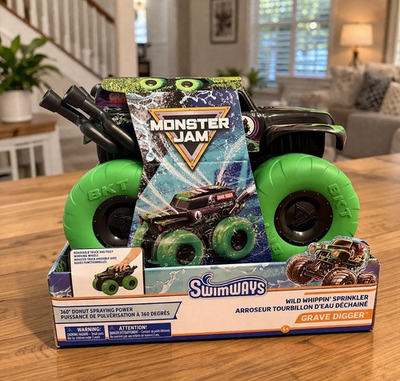 #ad #ad SwimWays Grave Digger Monster Jam Wild Whippin’ Sprinkler Monster Truck Water $54.99