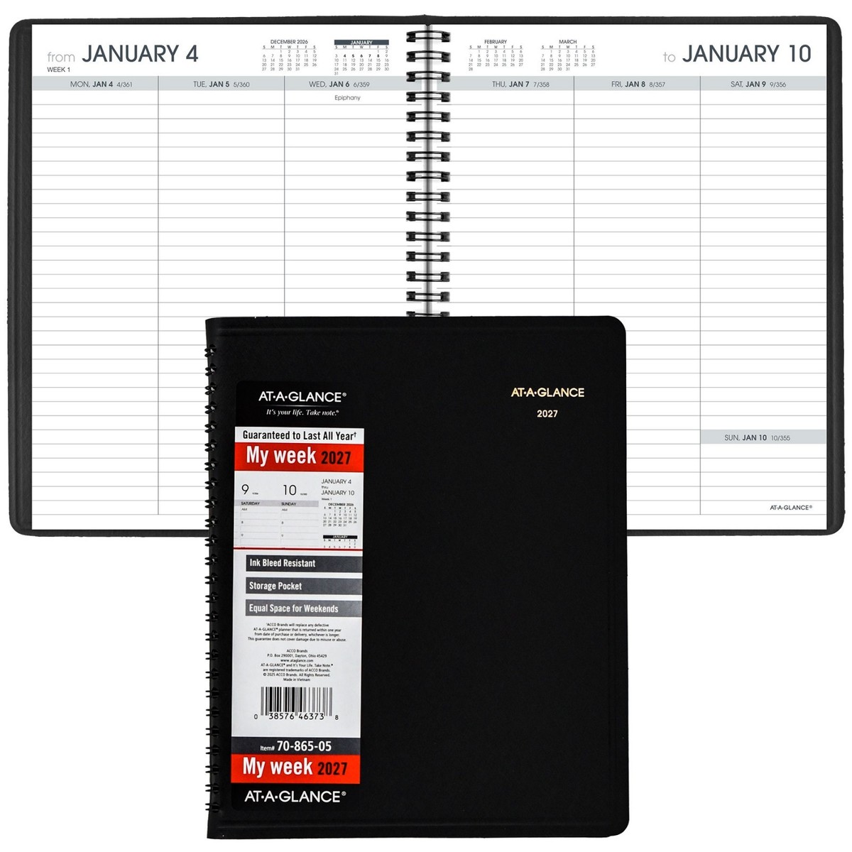 2027 At-A-Glance 70-865 Weekly Appointment Book with Full Weekend