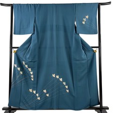 JAPANESE KIMONO TSUKESAGE BLUE-GREEN 159cm 5 ft 3 in PURE SILK B2901