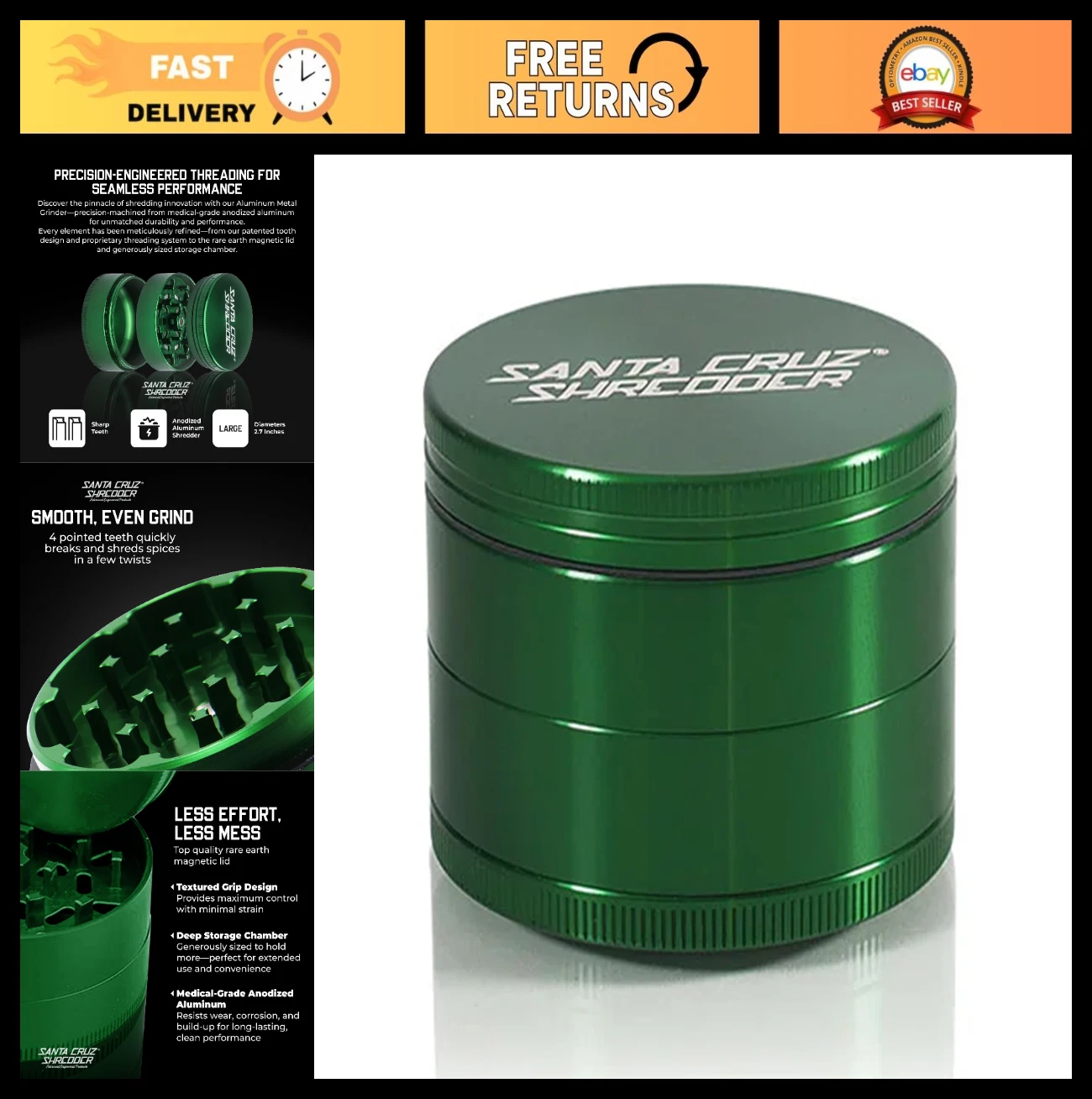 Large 2.7" Herb & Spice Grinder - Made in USA, Green, Durable & Efficient