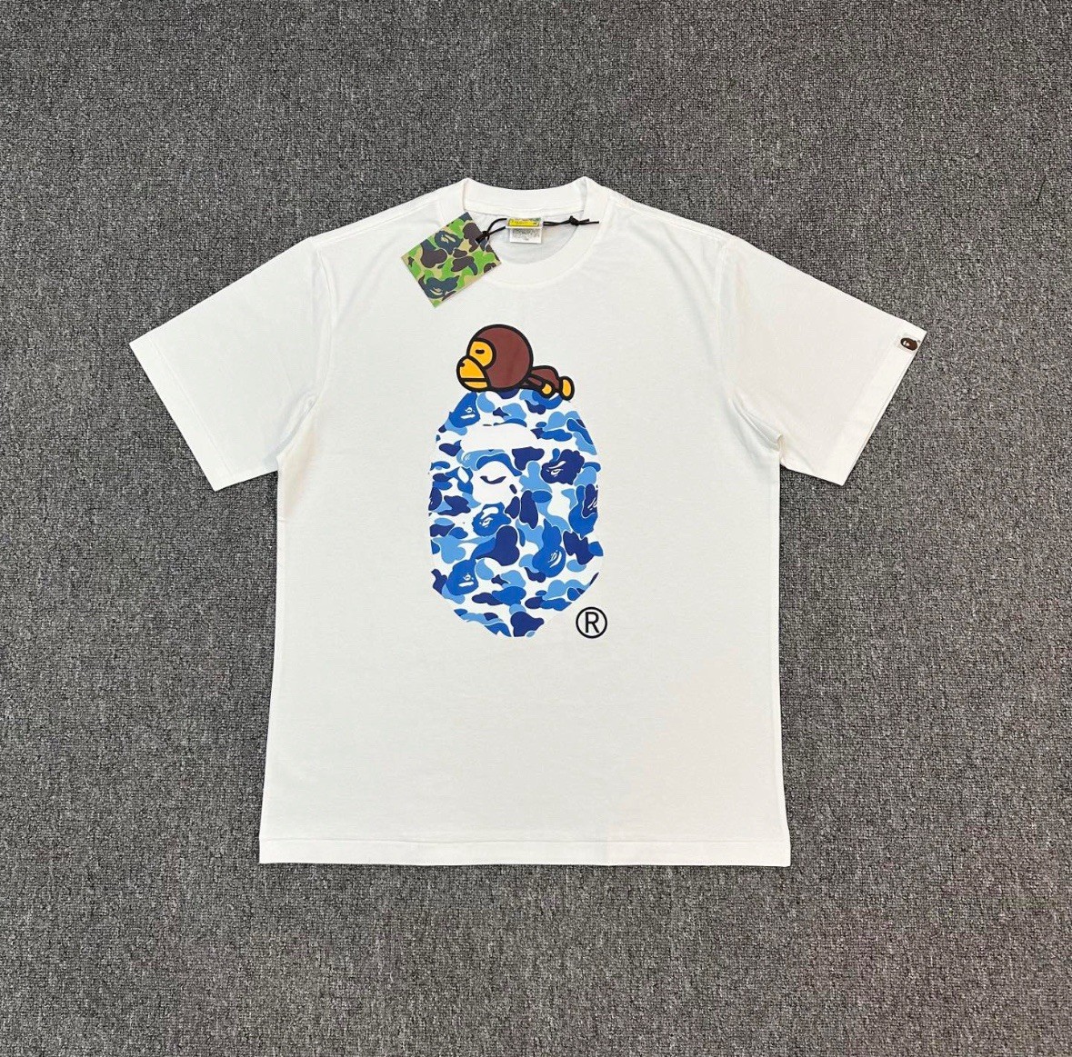 BAPE ABC Camo Milo On Big Ape Tee 'White/Blue' Size XL