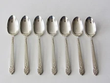 National Silver King Edward MOSS ROSE Silverplate 7 TEASPOONS 1949