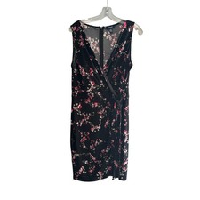 Chaps Women's Size Large Blue Faux Wrap Ruffle V-Neck Sleeveless Midi Dress