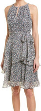 Tahari Ditsy Floral Chiffon Dress Tiered Asymmetric Fairycore Whimsy Size 10 NWT