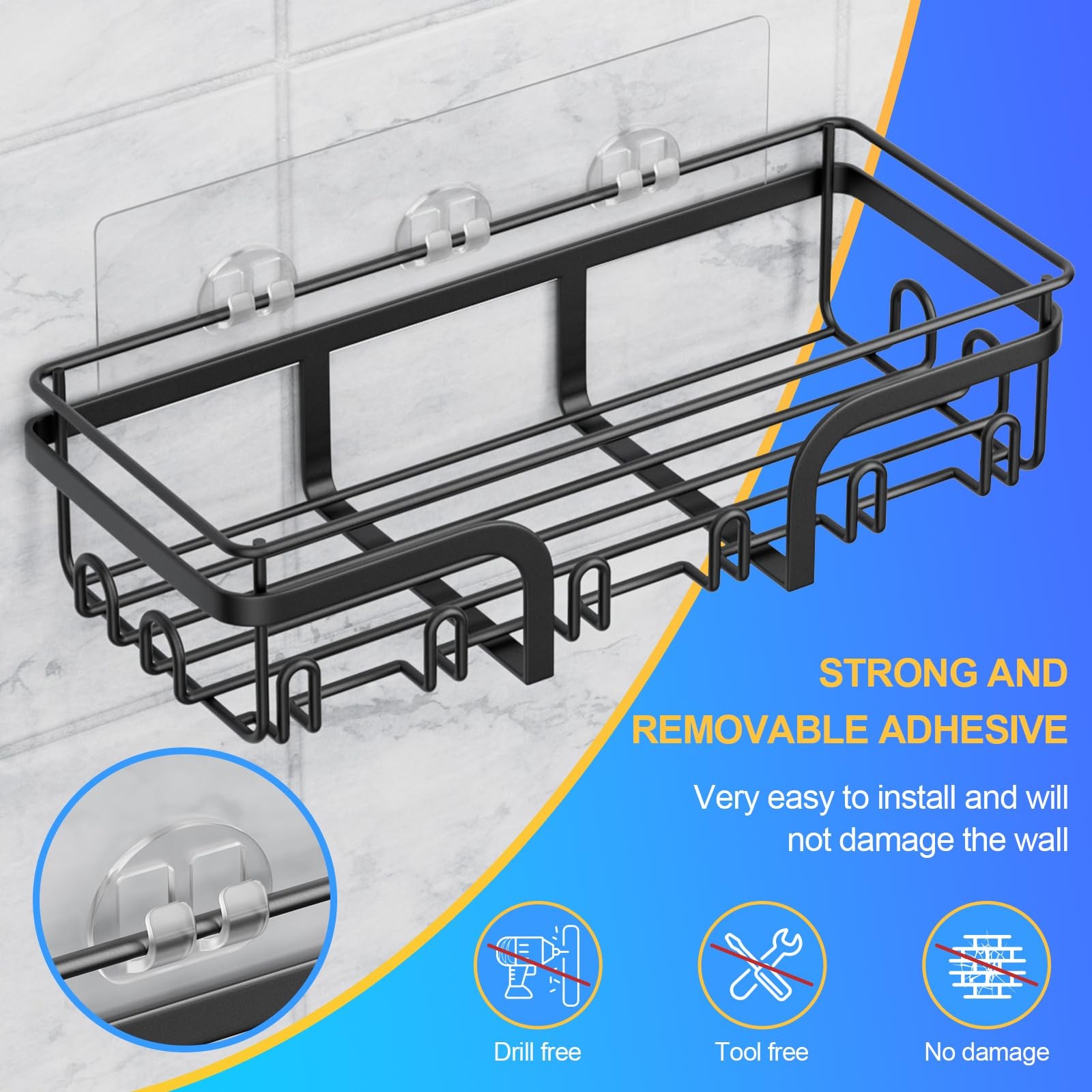 5 Pack Adhesive Shower Caddy, No Drilling Shower Shelves, Rustproof Stainless...