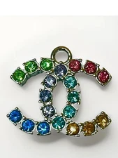 Chanel Zipper Pull Charm Rhinestone Silver  27mm Stamped