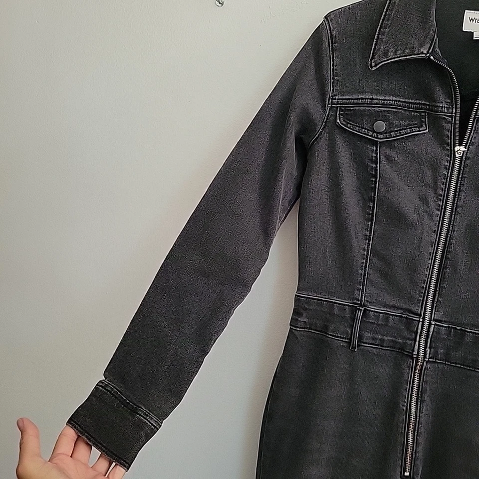 Wrangler Retro Catsuit Small Black Stretch Denim Long Sleeve Full Zip High Rise - Image 4 of 4