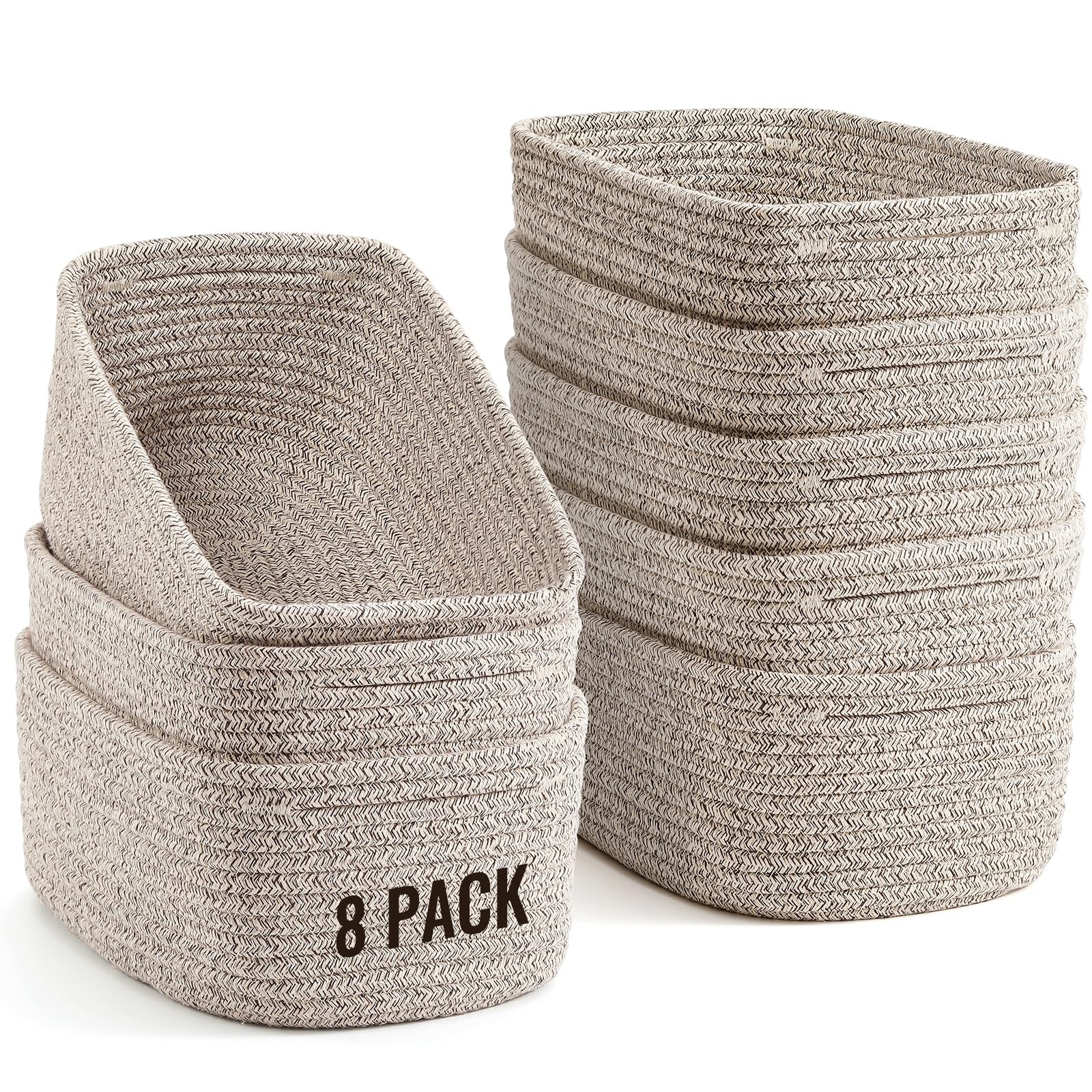 8-Pack Woven Rope Storage Baskets 11.5x7.5x4.7in for Bathroom Organization
