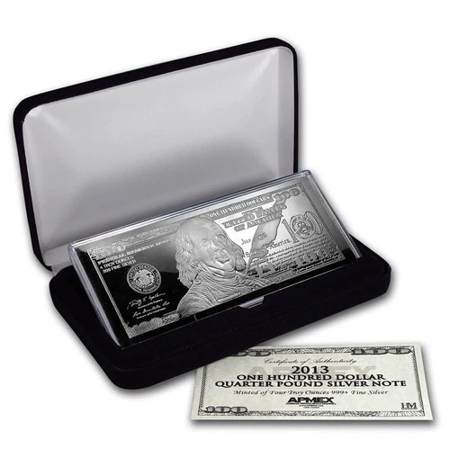 4 oz Silver Bar - Random Year $100 Bill (w/Box & COA) - product listing photo