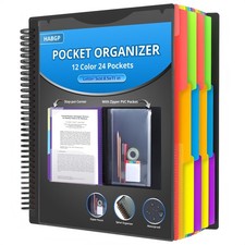 HABGP 24 Pocket Plastic folders with Pockets, 12 Colors 24 Pocket, Multi