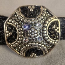 Leatherrock- Black Leather Belt Western Made In The USA. Size 34 Unique Find