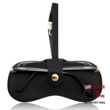 Soft Leather Sunglass Case-Slim Portable Glasses Holder with Button Black