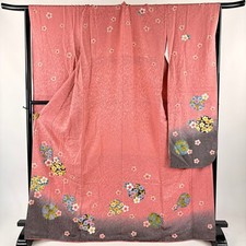 JAPANESE KIMONO FURISODE PINK 169cm 5 ft 7 in PURE SILK B2411