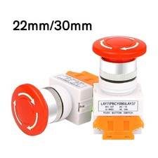 22/30mm Mushroom Head E-STOP Switch Latching Emergency Stop Push Button Control