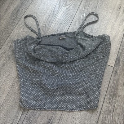 Y2K Formula X Metallic Knit Cropped Cami Top   Lined Silver/Black Size L