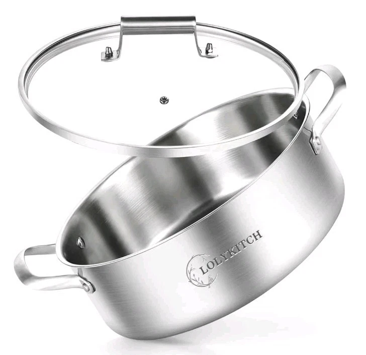 LOLYKITCH 8QT Tri-Ply Stainless Steel Saute Pan with Lid