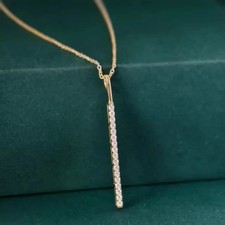 1 Ct Round Cut Lab-Created Diamond Bar Pendant Chain 14K Yellow Gold Plated