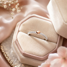18ct Rose Gold Heart Ring on Solid Sterling Silver Stackable 925 Hallmark