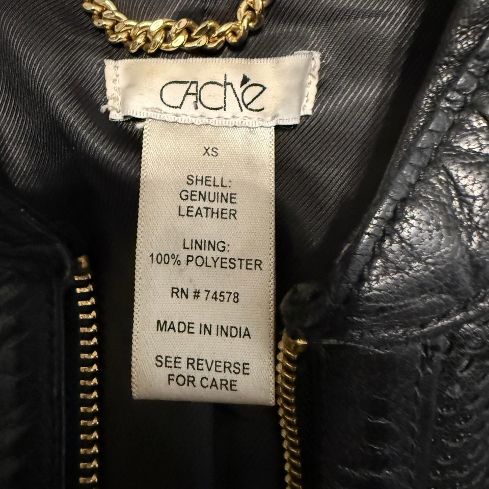 Cache Chaqueta Moto Perforada Cuero Genuino Negra Cremalleras Doradas XS Foto 4 de 4