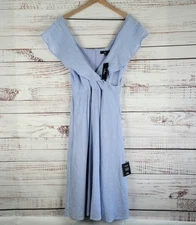 NWT LULUS YACHT ROCK BLUE AND WHITE STRIPED SIZE XL OFF THE SHOULDER DRESS