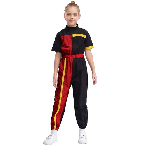 Kids Girls Jumpsuit Leading Bodysuit Sports Catsuit Cheer Stand Collar Elastic - Picture 40 of 45