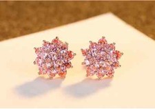 2Ct Lab Created Sapphire Push Back Flower Stud Earrings 14K Rose Gold Finish