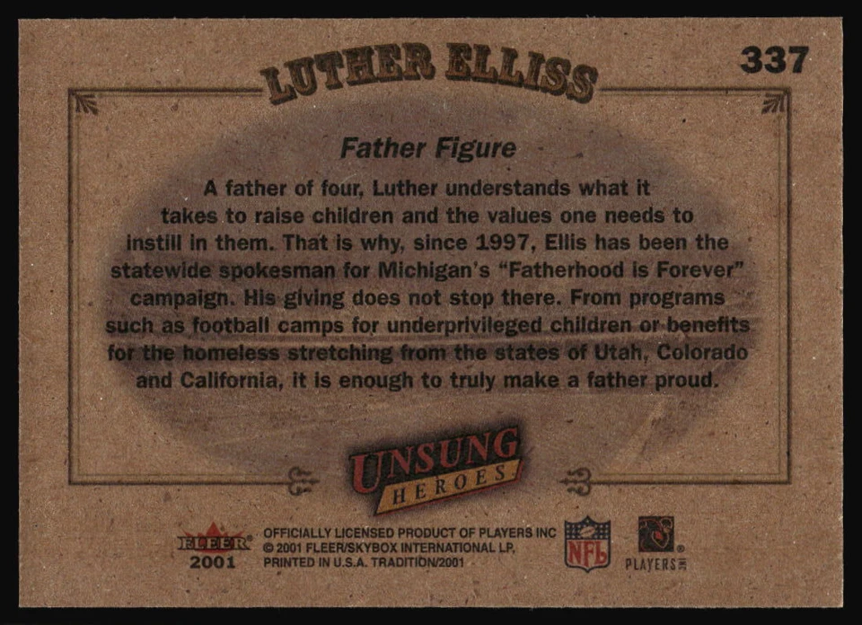 2001 Fleer Tradition Luther Elliss #337 Detroit Lions - Image 2 of 2