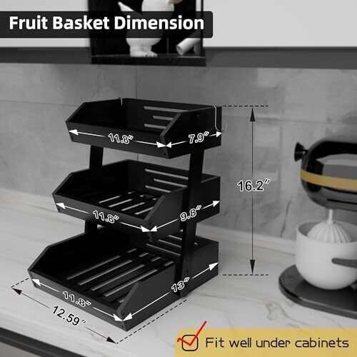 Fruit Basket Kitchen Counter Organizer Bamboo 3 Tier Fruit Bowl And Vegetable St - Picture 5 of 7
