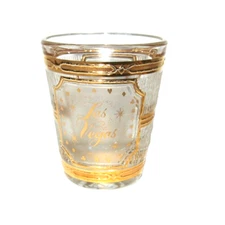 VTG Las Vegas Souvenir Shot Glass Culver Gold Showgirl Dice Cards Nevada