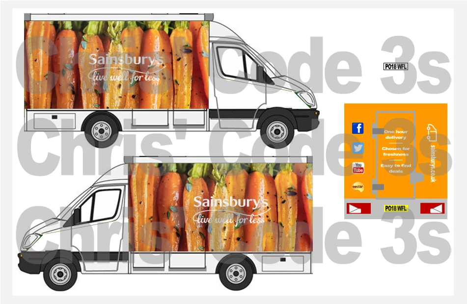 Code 3 Adhesive Vinyl Decal Suit 1/76 Oxford Diecast Sprinter - Sainsbury's Home