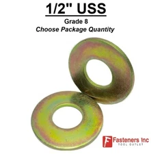 1/2" USS Flat Washers Thru-Hardened Grade 8 Yellow Zinc (Choose Pkg Qty) 1.375OD