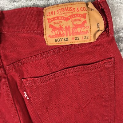 Levi's 501 XX Jeans Mens 32x32 Straight Button Fly Red Measure