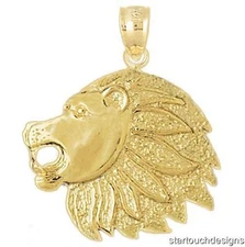 New 14k Yellow Gold Lion Head Pendant