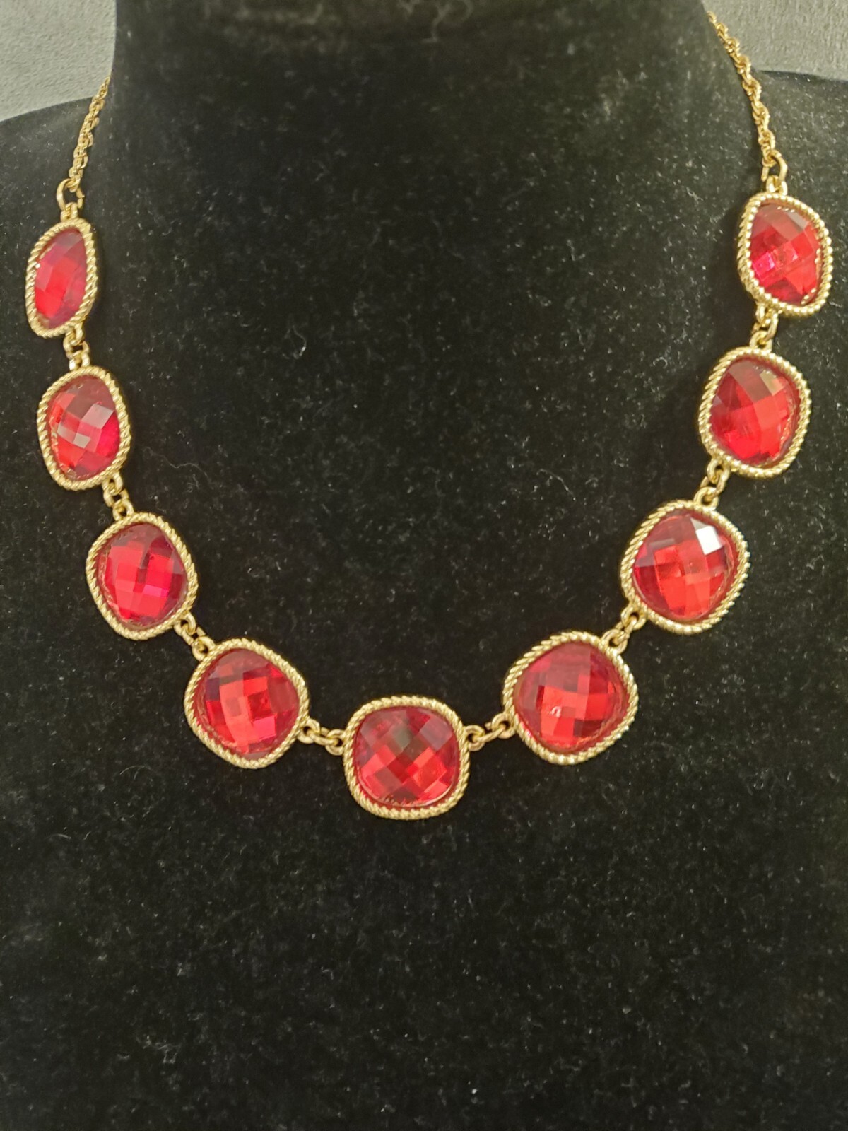 Large MONET Ruby Red Rhinestone Collar Necklace G… - image 2