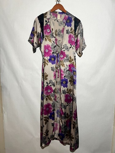 Via Del Amore Silk Flower Print House Robe Lace size M