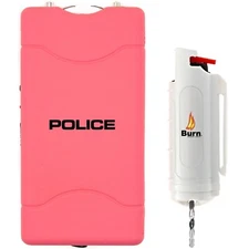 Stun Gun Pepper Spray Combo Women Self Defense Police 800 Pink & Burn White