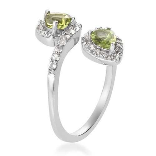 Triangle Green Peridot Two-Stone Lab Grown 925 Sterling Silver Ring For Women - Picture 4 of 5