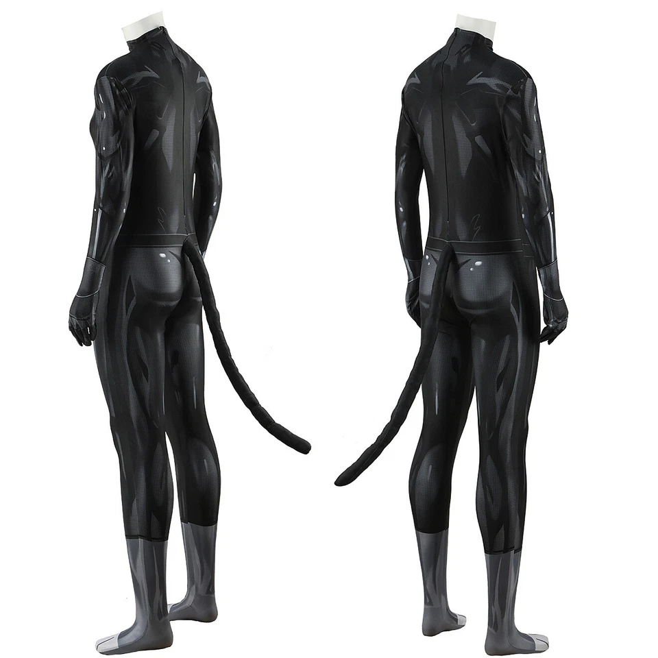 Black Cat Jumpsuit Animal Bodysuit Spandex Cosplay Stage Costume Tail Halloween - Image 2 of 4
