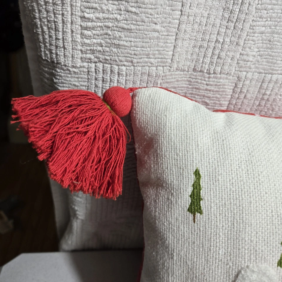 Threshold Christmas Reindeer Throw Pillow Scandi Rectangle Pompoms Tassels 19x12 - Image 4 of 4