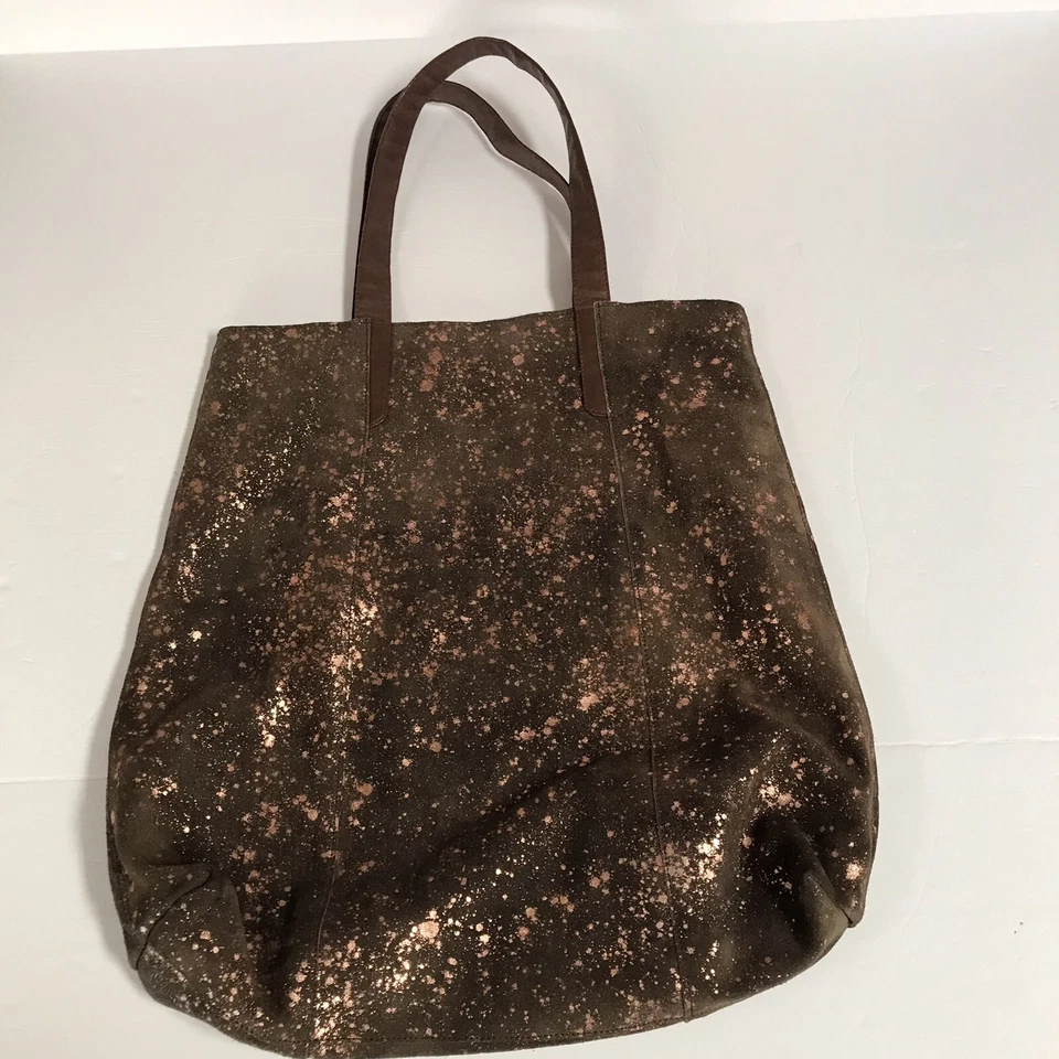Bolso de mano Merona de cuero para mujer gamuza marrón metálico salpicaduras doble asa Foto 2 de 4