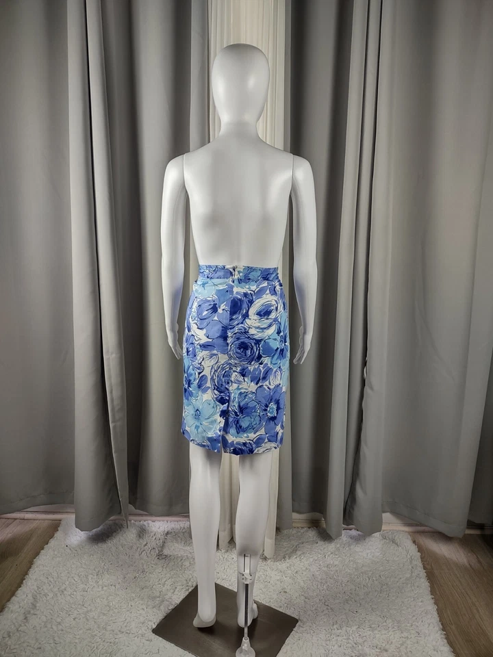 Falda lápiz Van Heusen para mujer 100 % algodón azul, blanca floral cremallera trasera, talla 8 Foto 3 de 4
