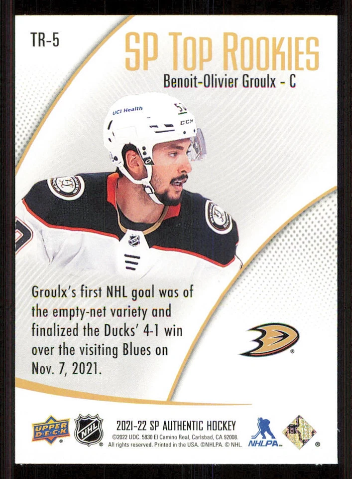 2021-22 SP Authentic Top Rookies #TR5 Benoit-Olivier Groulx - Image 2 of 2