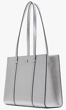 Kate Spade Kenzie Large Tote KI965 Metallic Silver Purse $359 MSRP F