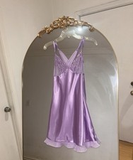 Frederick's of Hollywood Lavender Satin Lace Chemise Lingerie Slip, Size S