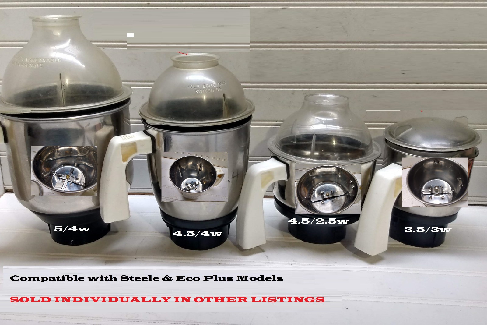 Preethi Steele/Eco Plus Food Processor Blender (4)Jar Set with Lids & Blades