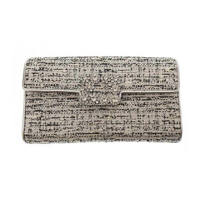 Roger Vivier Flower Strass Buckle Tweed Chain Bag White Used MESC-0