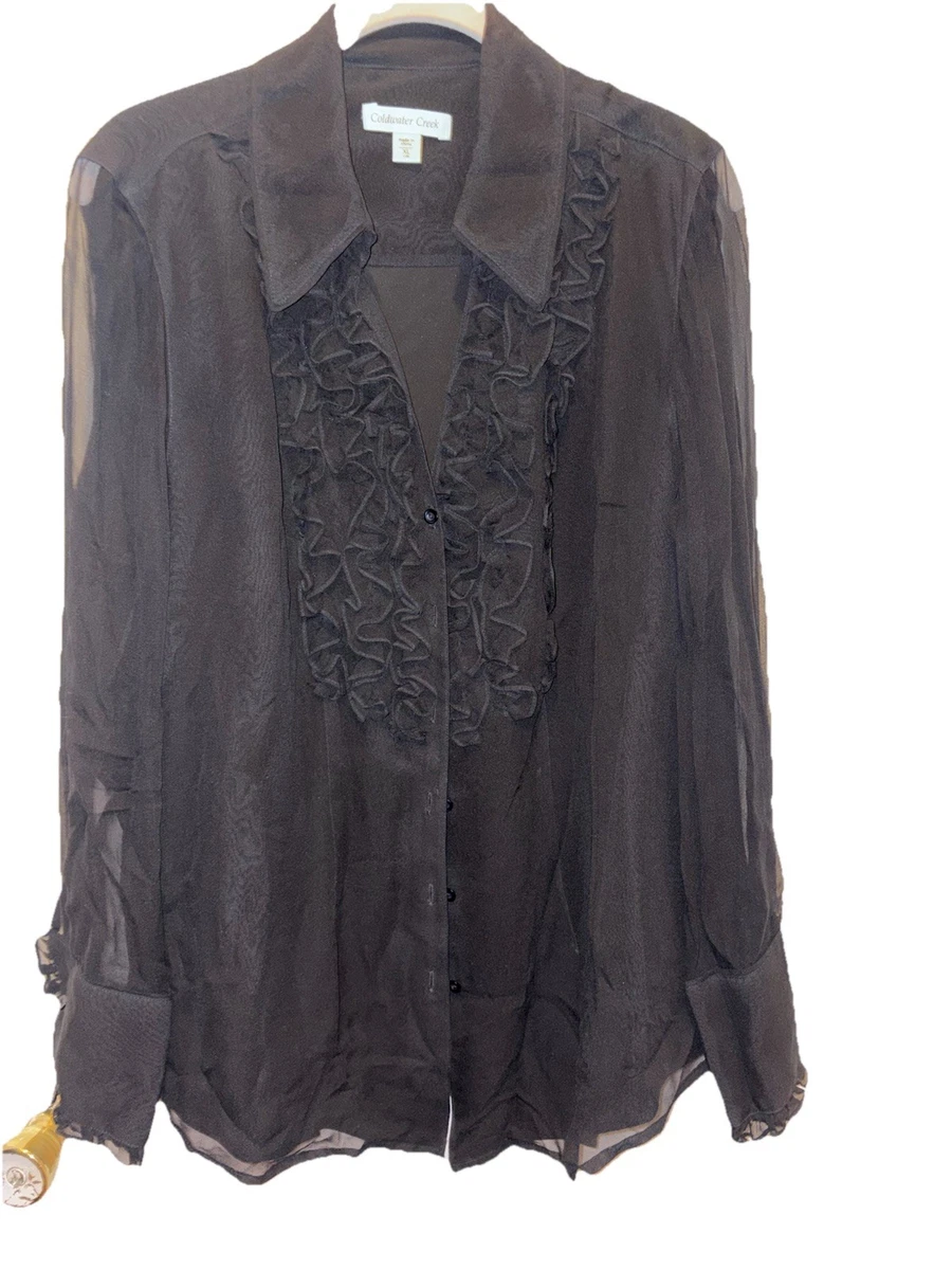 Chemise Coldwater Creek Femme – Rouge, Taille M, Manches Longues, Col V Et Volants