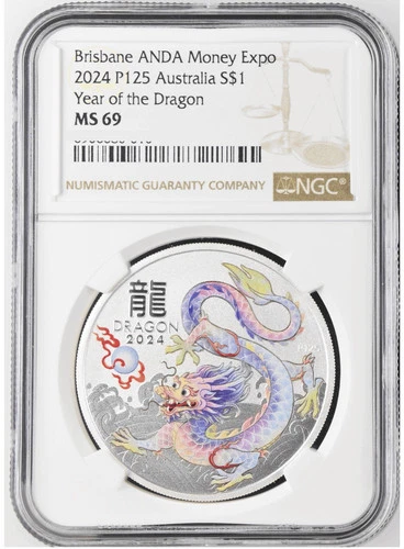 2024 Australia Brisbane ANDA Lunar White Dragon 1oz Silver Coin NGC MS 69
